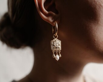 Handmade Lotus Pearl Drop Earrings – Gold/Silver Plated Nepal Jewelry