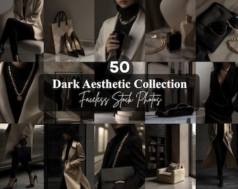 Luxury Dark Aesthetic Stock Photos Bundle for Faceless Instagram, Digital Marketing, Girl Boss Lifestyle, Moody Stock Images with MRR & PLR