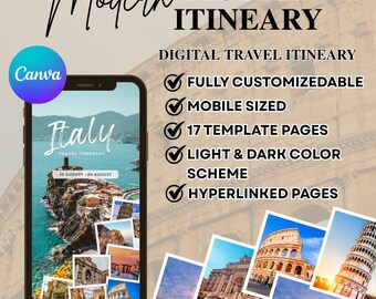 Modèle d'itinéraire de voyage pour mobile, agenda canva modifiable (téléchargement numérique)