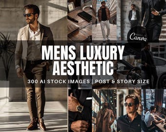 Más de 300 imágenes de stock de IA de lujo para hombres/plantillas de Canva, PLR MRR