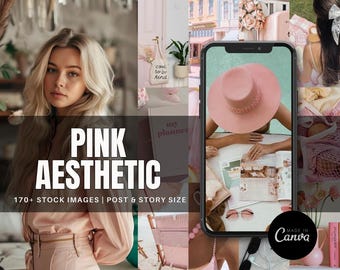 Różowe zdjęcia estetyczne | Ponad 170 szablonów na Instagram (Canva, edytowalne PLR/MRR)