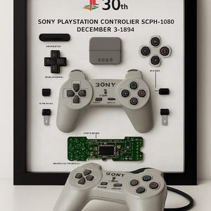 Sony PS1 original controller 30th anniversary teardown frame for game room