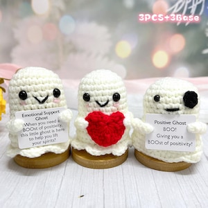 Halloween Crochet Cute Ghost With Heart,Positive Ghost,Emotional Support Ghost,Ghost Stuffed Toy,Halloween Home Decor Gift
