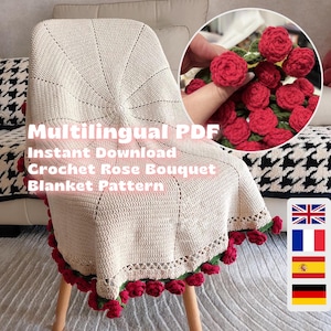 PDF Sofort-Download, Rosenstrauß-Decke, mehrsprachiges PDF, Video-Tutorial, Muster für Anfänger, Blumendecke