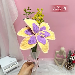 Handgemaakt gehaakt mooi boeket, gebreid bloemboeket eindproduct, roos, lelie, zonnebloem, bloementak, cadeau voor haar, festivalboeket