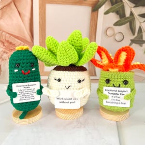 Handmade Crochet Dumpster Fire,Crochet Succulent Plant,Crochet Pickle,Office Desk Decor,Summer Decoration,Gift For Coworkers