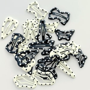 Polka Dot Snap Hair Clips: Black & Beige Barrettes, Set of 4