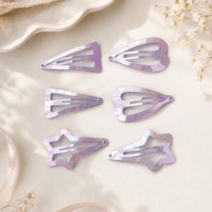 Y2K Iridescent Purple Hair Clips – Star, Heart, Triangle Barrettes Set