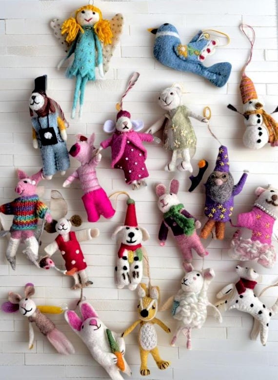 Handmade Wool Felt Ornaments | Animals, Angel, Mermaid, Snowman & Holiday Decor Gifts