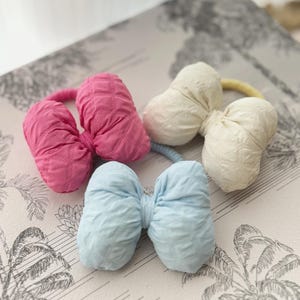 Handmade Puffy Bow Hair Ties: Soft Fabric Accessories, Set of 3