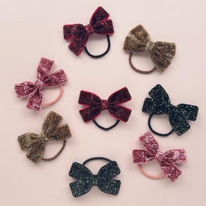 Glitter Bow Hair Ties Set: Sparkly Ponytail Holders - Red, Pink, Gold, Black