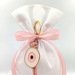 Baptism Favor, Rose Gold Evil Eye Keychain Favors, Greek Orthodox Baptism Bomboniere, jordan almond bags, (10 Pcs)
