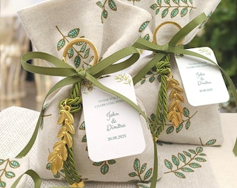 Olive branch Bridal shower party favors Greek Orthodox wedding Bombonieres Koufeta bags, 10 pcs.