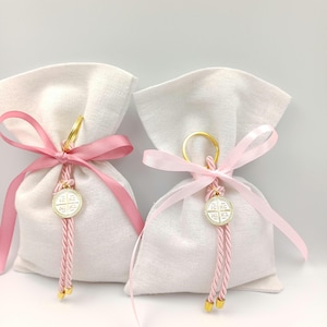 10 pcs, Orthodox baptism boubounieres, Martyrika cross keychain girl, Greek baptism favors , Koufeta ,Koufeta jordan Almond candy pouches.