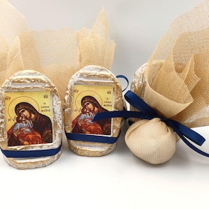 40 pezzi, bomboniera per battesimo greco ortodosso, bomboniera in tulle Mpomponiera, bomboniera per icona in ceramica per battesimo Panagia Boubouniera, Koufeta