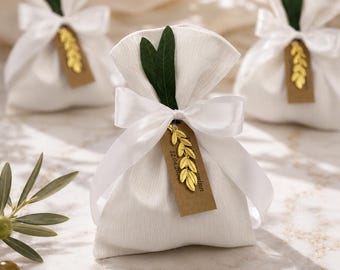 Mediterranean Wedding Favor, Olive leaf Wedding Favor, Greek Bomboniere with Koufeta