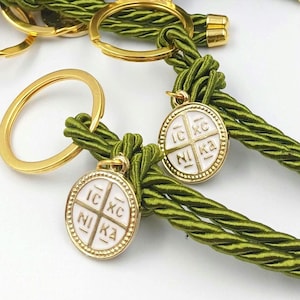 10 pezzi, portachiavi con croce in ulivo, bomboniere per battesimo, regali per testimoni di nozze greci, croce verde oliva per battesimo ortodosso Martyrika konstantinato