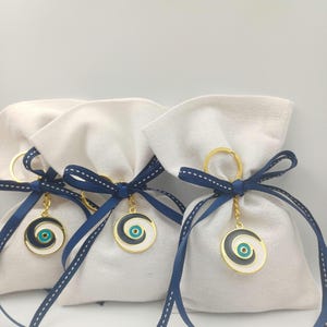 10 pcs, Greek baptism bombonieres, Orthodox Favors - Evil Eye Martyrika Keychain- Linen gift bags -Mibautizo -boy baptismal communion favors