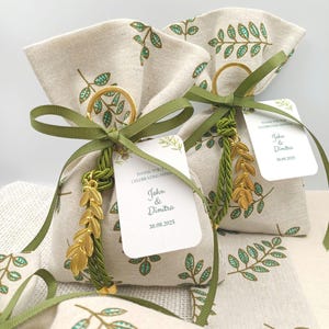 10 pezzi - Bomboniere personalizzate per matrimonio greco - Bomboniere con rami d'ulivo - Regali Koufeta per gli ospiti - Sacchetti di caramelle alle mandorle - Bomboniere per battesimo - Confetti