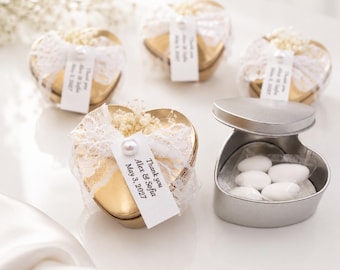 Heart Tin Box Bomboniera | Wedding Favor with Koufeta | Greek Boubouniera Italian Bomboniere | Personalized Sugared Almonds Favor | 10 pcs.