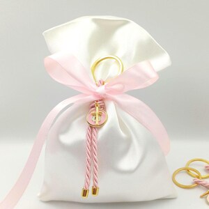 10 Stück, griechische Taufe favorisieren bombonieres, kybernetische Taufe Evil Eye und Kreuz Keychain Gefälligkeiten, Mädchentaufe, Koufeta, Mandelsüßigkeitsatinbeutel.