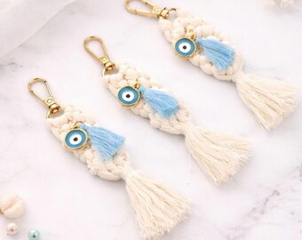 10 pcs Evil Eye Macrame Keychain Bag Charm – Greek Mati Baptism Favors – Martyrika – Boho Christening Favor Set – Baby shower