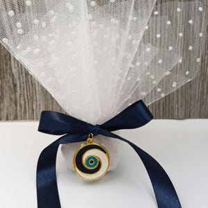 Evil Eye Baptism Favors: Greek Koufeta Bomboniere, Tulle & Jordan Almonds (10 Pcs)