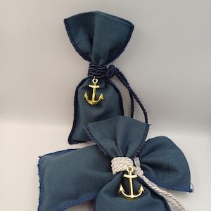 Nautical baby shower favors, First communion blue favors, Greek baptism boubounieres with anchor, Almond candy bags sea themed, 10 pcs