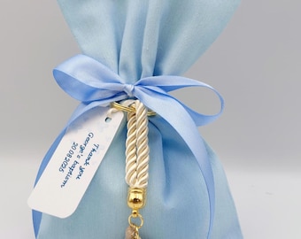 Greek Orthodox Baptism blue Bomboniera, Keychain crossFavors Set 10pcs
