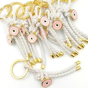 Pink Evil Eye Keychain Favors, Greek Orthodox Baptism Martyrika, First Communion (10 pcs)