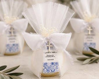 Baptism Favor, Greek Orthodox Christening Favor, White Cross Bomboniere, Tulle Favor, Set of 10