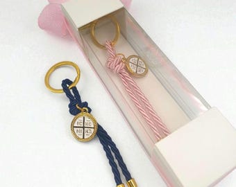 Orthodox Gold Cross charm Baptism Favours, keychain box giftSet of 10