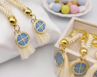 Greek Orthodox Baptism Favors Martyrika Cross Keychain Set of 10 – Blue Enamel ICXC NIKA Christening Favors