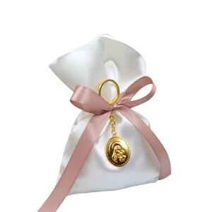 10 pezzi, bomboniere per battesimo greco, bomboniera per battesimo con icona della Panagia, bomboniere con portachiavi ortodossi, battesimo di bambina, koufeta, sacchetti di raso con caramelle alle mandorle.