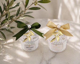 Acrylic Olive Branch Wedding Shower Bomboniere, Personalized Candy Box with Koufeta, bridal party, Set of 10