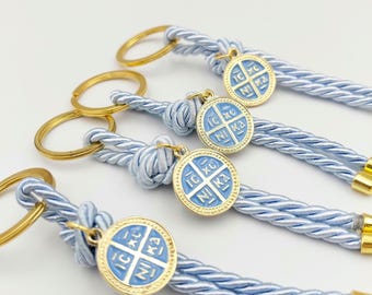 Blue Baptism Favors for Guests – Byzantine Cross Keychain Set of 10 – Greek Orthodox Christening Martyrika