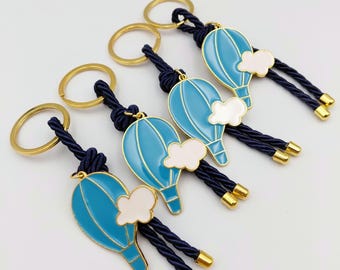 Hot Air Balloon Keychain Favors Set of 10, Baby Shower Party Favors, Boy Baptism Keepsake, Blue Balloon Gifts