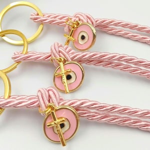 Greek Baptism Favors: Evil Eye Cross Keychain, Orthodox Martyrika (10 pcs)