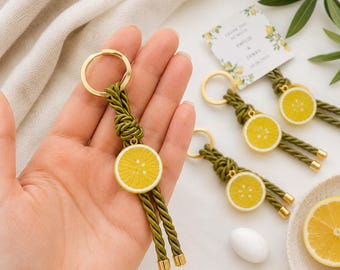 Lemon Keychain Favor | Mediterranean Wedding, Baptism, Bridal Shower Gift (Set of 10)