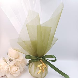 Bomboniera per matrimonio con ramo di ulivo in tulle verde oliva, bomboniere per matrimonio greco-ortodosso, tradizionali sacchetti koufeta in tulle, 10 pezzi.