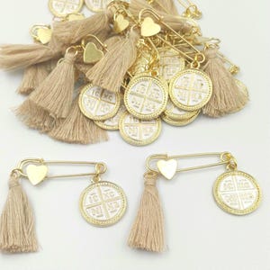 10 pcs,Safety pins Baptism Martyrika girl or boy, Greek Orthodox baptism favor ICXCNIKA Christening Martirika cross favors,Witness pins