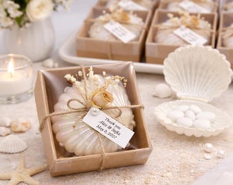 Seashell Wedding Favor Box, engagement gifts, Greek Bomboniere koufeta, Beach Wedding Favor with Sugared Almonds, 10 pcs.