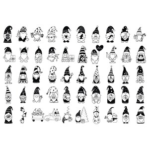 50 Christmas Gnome Bundle SVG per file di taglio, scarabocchio natalizio, disegnato a mano, cartone animato, svg, dxf, png, eps, per cricut Silhouette, Cameo
