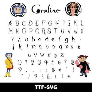 Coraline Font SVG: Alfabetets bokstäver, Logotyp Clipart (Digital nedladdning)