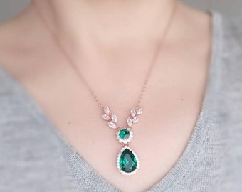 エメラルドグリーンネックレスイヤリングセット ローズゴールド