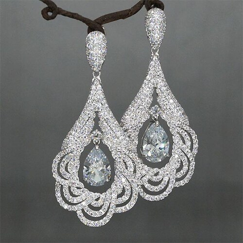Boucles d'oreilles de mariée en strass en forme de larme, boucles d'oreilles en cristaux pour mariage, boucles d'oreilles de style vintage, boucles d'oreilles en cristal, grandes boucles d'oreilles de mariée