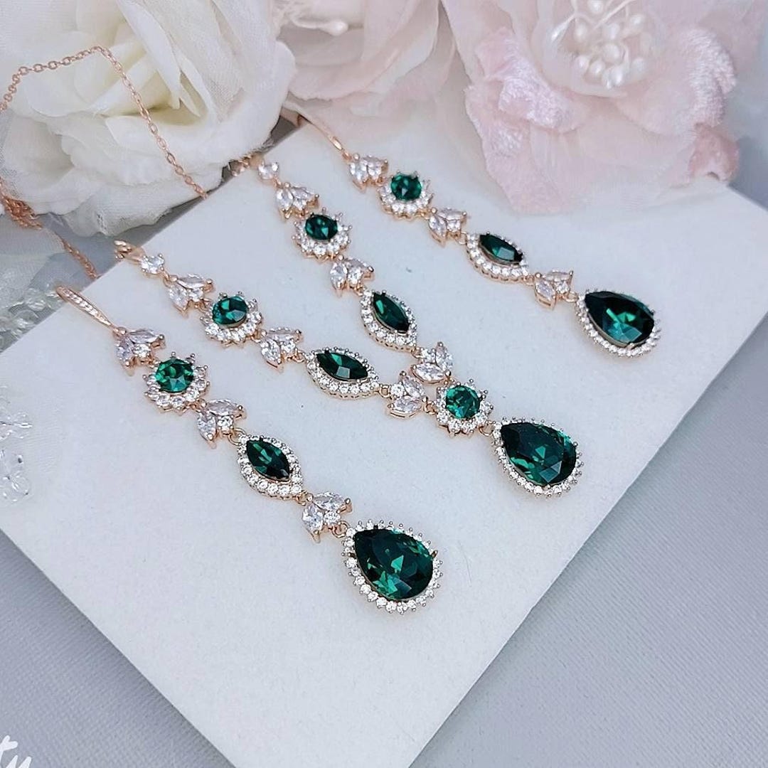 スワロフスキー エメラルドグリーン ネックレスとイヤリングセット il_1080xN.6466439487_gvd1.jpg