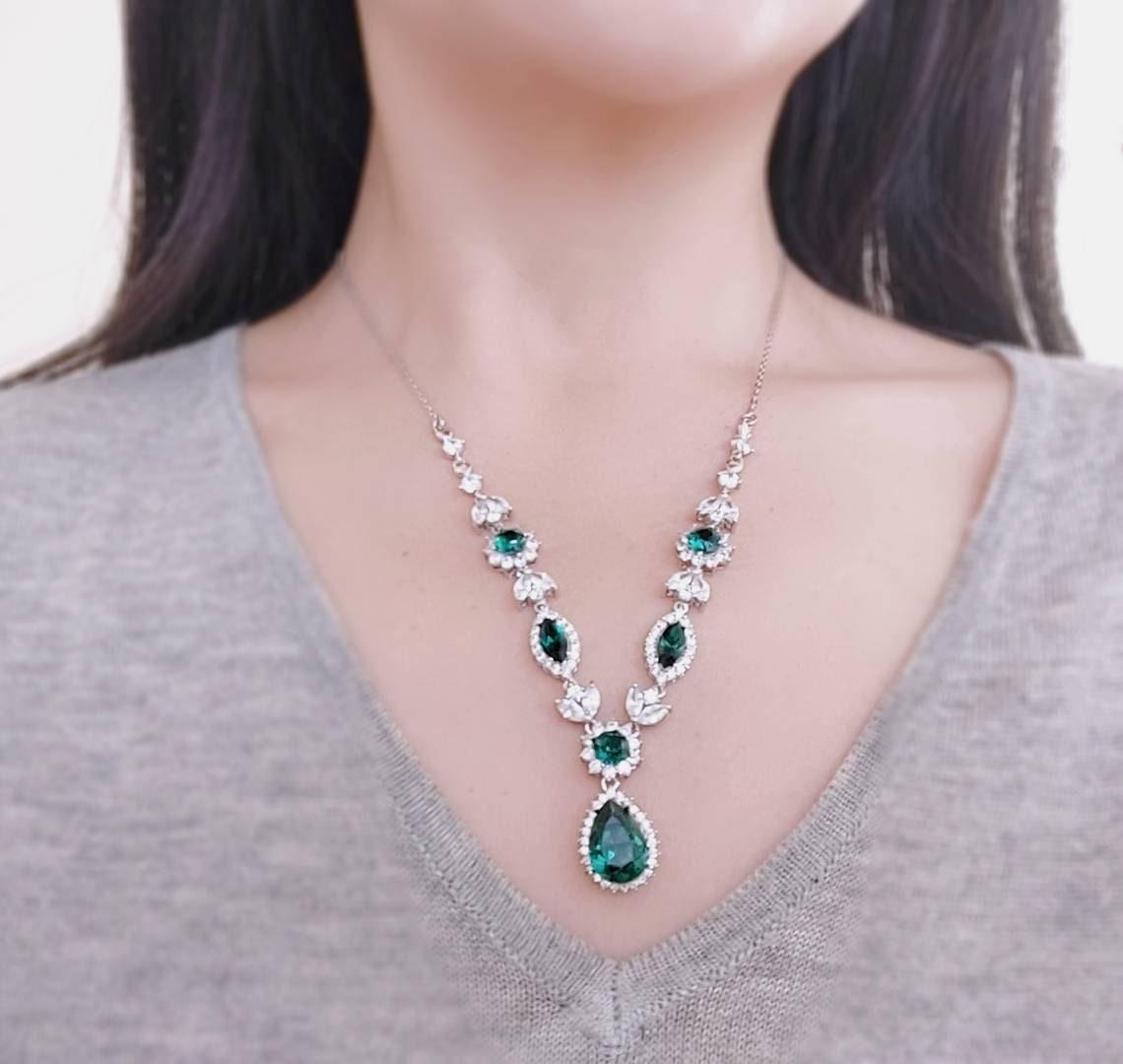 エメラルドグリーンネックレスイヤリングセット ローズゴールド