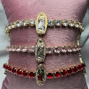 Pulsera Virgencita, pulsera virgen de Guadalupe ajustable, Virgen María llena de oro, pulseras, oro laminado, pulsera de tenis