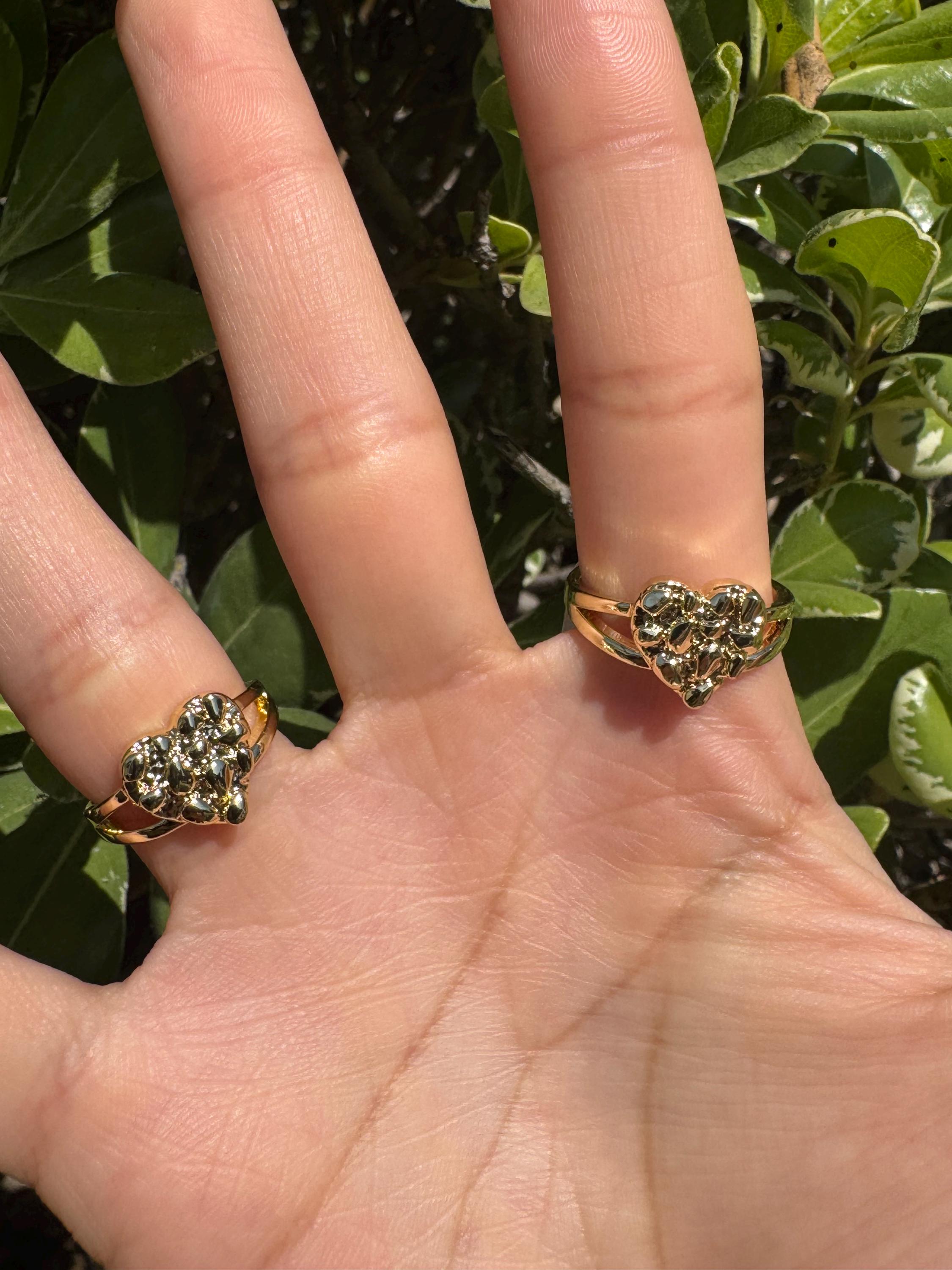 thumbnail image 2 of Real Solid 10K Yellow Gold Women's Nugget Heart Ring – Sizes 5 To 9.5 2 of 6